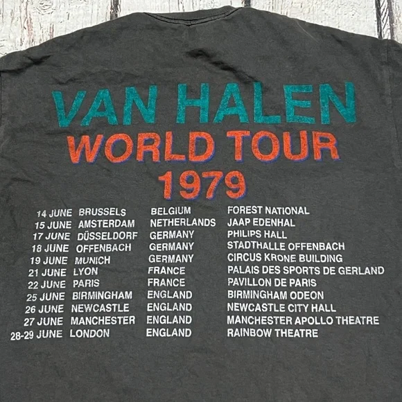 Van Halen 1979 Tour Rock n' Roll Retro Music Crewneck Womens Tshirt - Picture 3 of 8